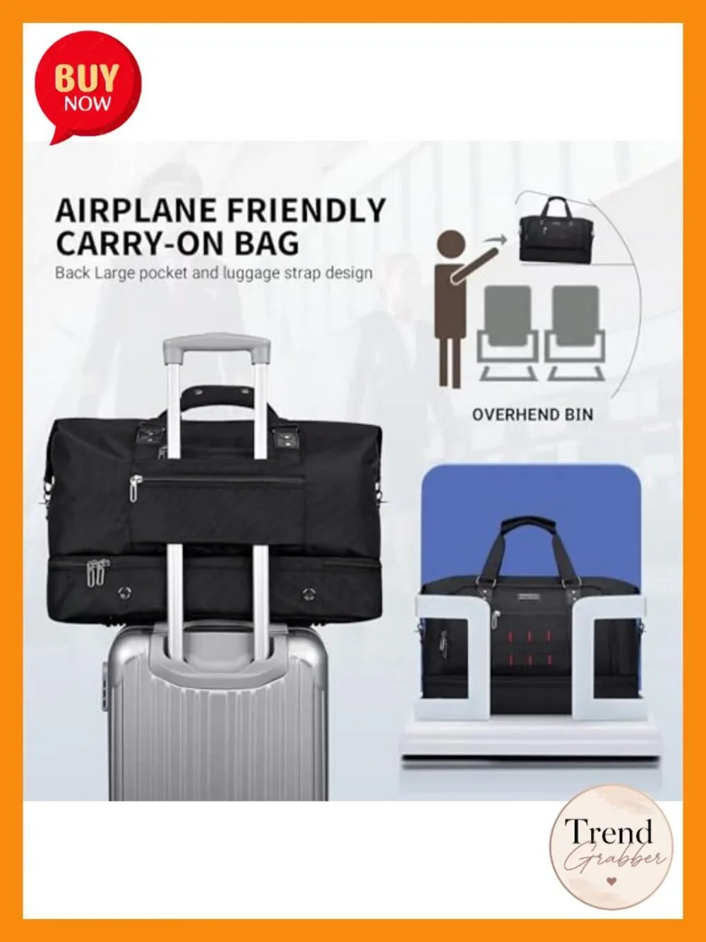 Nylon Duffle Bag 50L Men's Travel Weekender with Toiletry Bag